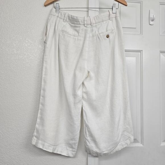 J.Crew Women’s White Linen Capri Pants Sz 4 Wide Leg Capsule Wardrobe Minimalist - Picture 2 of 8